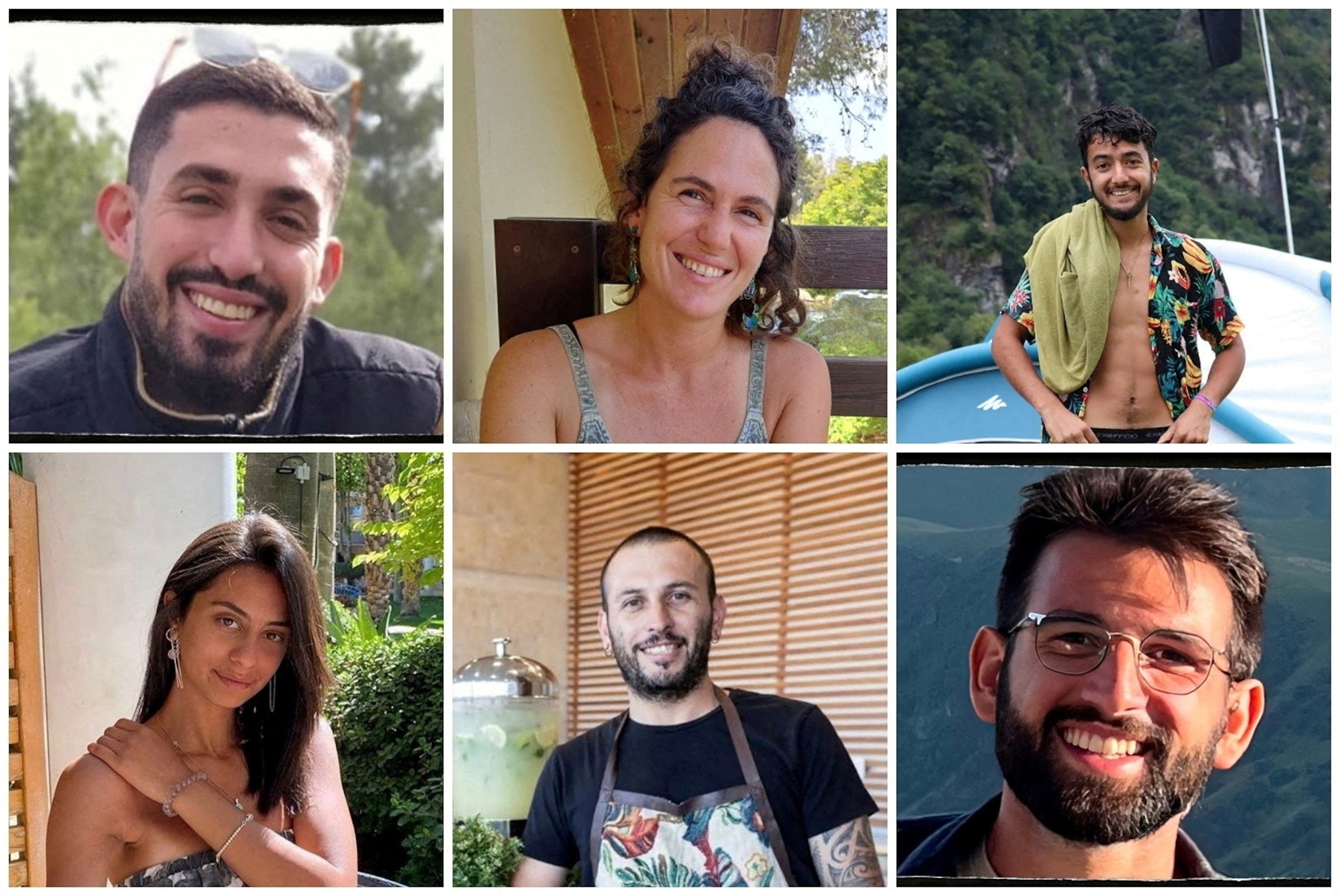 照片:10 月 7 日袭击事件中被哈马斯绑架的人质 Ori Danino、Carmel Gat、Hersh Goldberg-Polin、Eden Yerushalmi、Alexander Lobanov 和 Almog Sarusi,他们的尸体在加沙地带拉法地区的地下被发现。