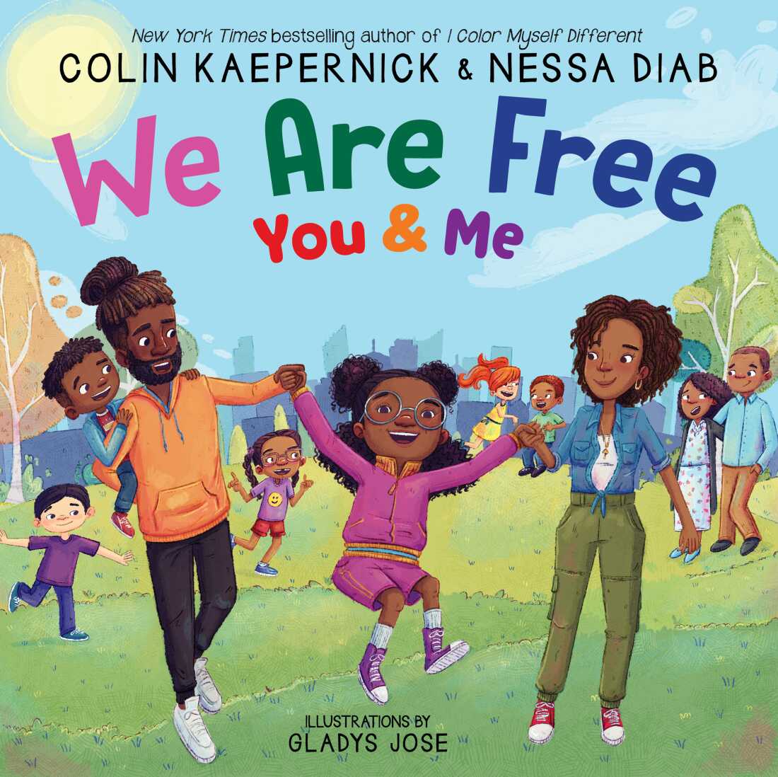 Colin Kaepernick 和 Nessa Diab 创作的《我们是自由的,你和我》的封面,由 Gladys Jose 绘制。