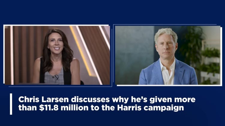 加密货币捐赠者克里斯·拉森 (Chris Larsen) 讲述为何他向哈里斯竞选团队捐赠数百万美元