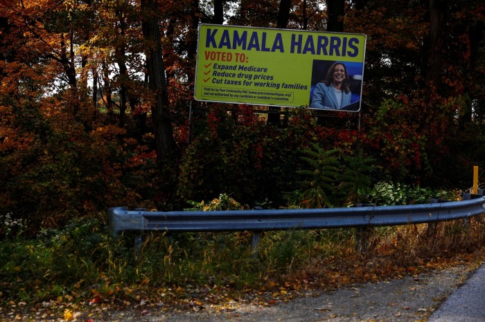 路边有卡马拉·哈里斯 (Kamala Harris) 标志